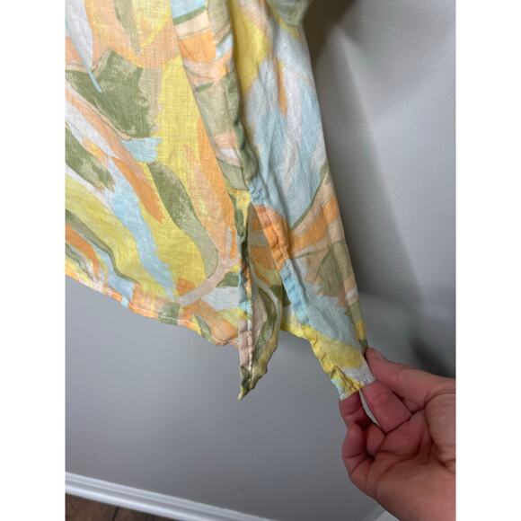Rachel Zoe 100% Linen Tunic Shirt Button Up Pastel Floral Roll Tab Plus Size 1X - Picture 6 of 8
